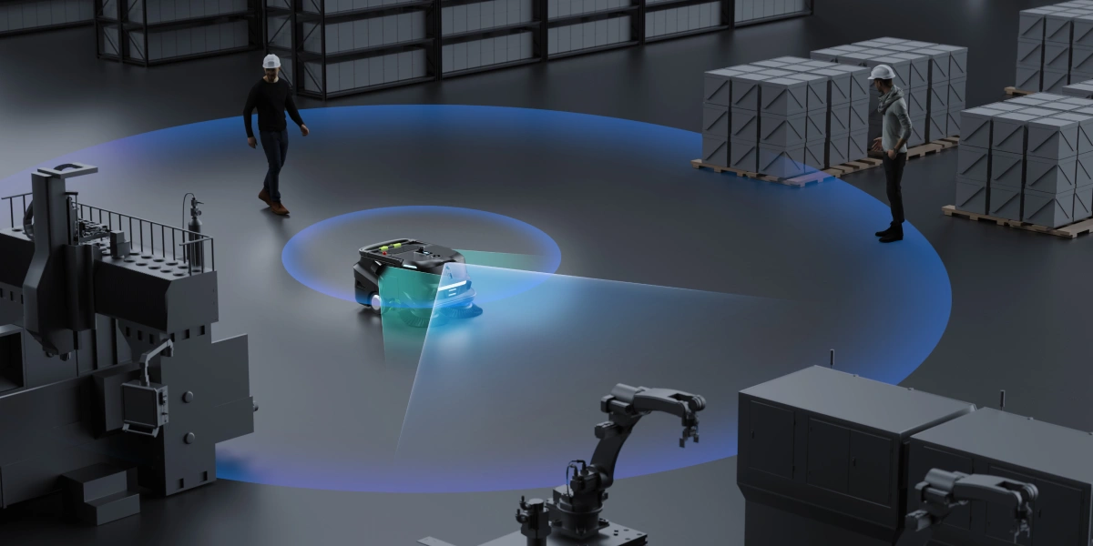 SPARC cleaning robot operating in a large industrial warehouse